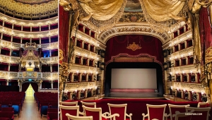 Kotak Kerajaan dari Palace Theatre, dimana sebelumnya Raja Inggris menikmati pertunjukan (kiri), dan pemandangan yang sempurna yang akan didapatkannya dari kursi megahnya.

(Foto oleh Han Ye)
